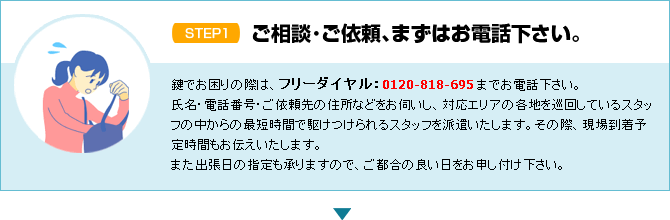 鍵のトラブルはお電話下さい。